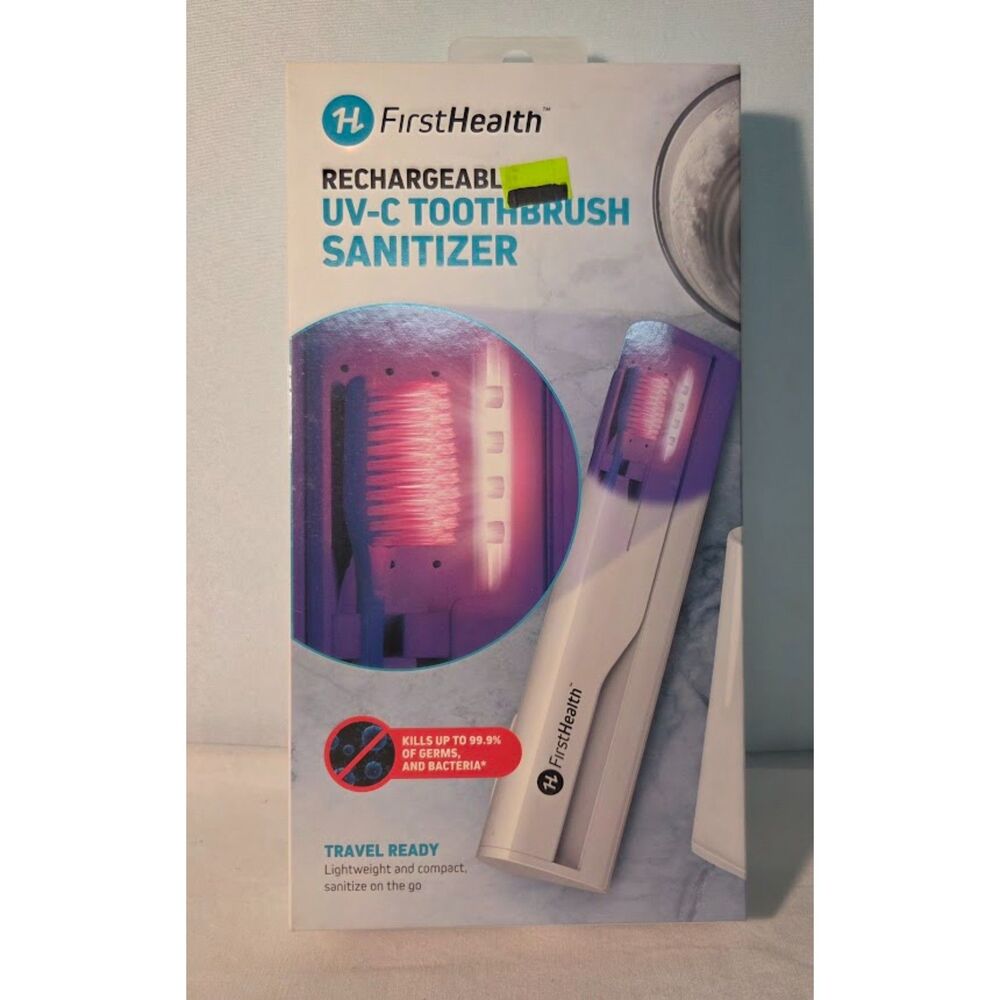 FirstHealth Rechargeable UV-C Toothbrush Sanitizer Travel Case New